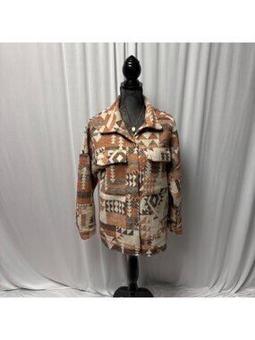 Aztec Button-Up Jacket Womens Size Medium Dropped Shoulder Collared Boho Shacket